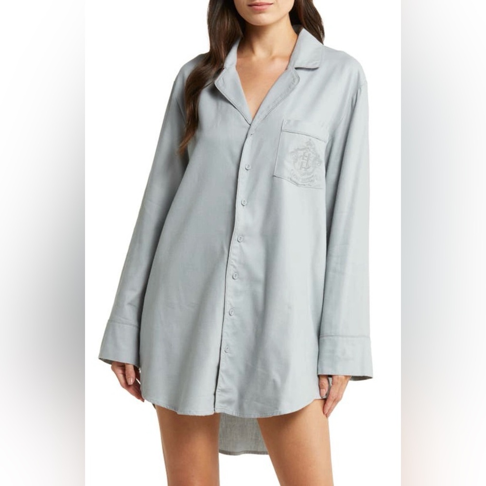 SKIMS Light Gray Button-Up cotton Sleep Shirt